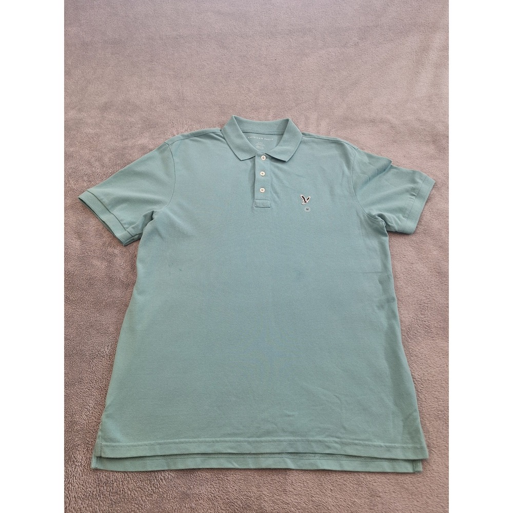 American Eagle Mens Pique Polo Shirt Mint Green Eagle Logo Standard Fit Size M